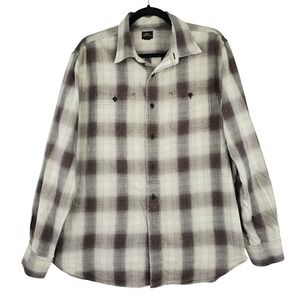 LL Bean Men's Brown Grey White Plaid Cotton Button Down Shirt Long Sleeve Large